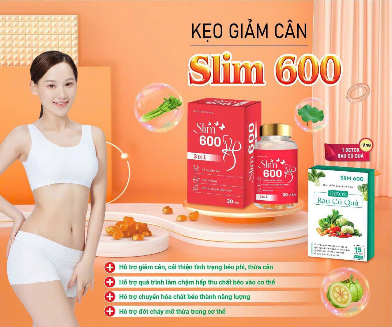 Kẹo ɡiảm Cân Slim 600 3IN1 Tặng Detox Diệt tận gốc mỡ chai lì lâu năm khó ɡiảm Kẹo ɡiảm Cân Slim 600 3IN1 Tặng Detox Diệt tận gốc mỡ chai lì lâu năm khó ɡiảm
