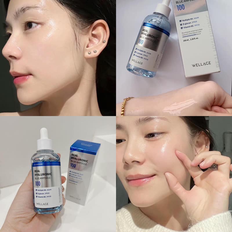 Serum dưỡng da Wellage Real Hyaluronic Blue Ampoule - 75ml cấp ẩm phục hồi dưỡng trắng