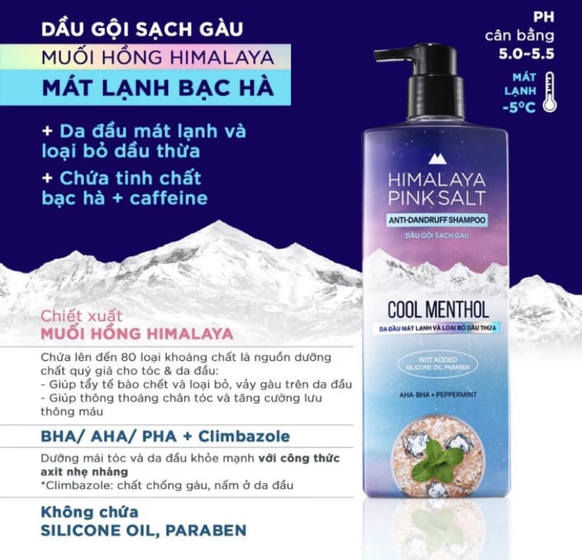 Dầu Gội Sạch Gàu Muối Hồng Ngăn Ngừa Gàu Giảm Ngứa Himalaya Pink Salt Mát Lạnh Bạc Hà Cool Menthol 650ml Dầu Gội Sạch Gàu Muối Hồng Ngăn Ngừa Gàu Giảm Ngứa Himalaya Pink Salt Mát Lạnh Bạc Hà Cool Menthol 650ml