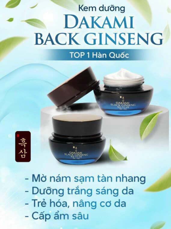 Kem nhân sâm đen Dakami Black Ginseng là sản phẩm dưỡng da mới nhất của thương hiệu Dakami Cosmetic Kem nhân sâm đen Dakami Black Ginseng là sản phẩm dưỡng da mới nhất của thương hiệu Dakami Cosmetic
