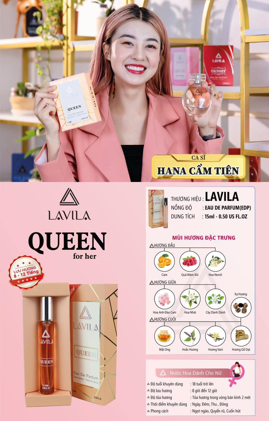 Nước Hoa Nữ Lavila Queen lan tỏa như một cơn gió ấm áp trong đêm hè Nước Hoa Nữ Lavila Queen lan tỏa như một cơn gió ấm áp trong đêm hè