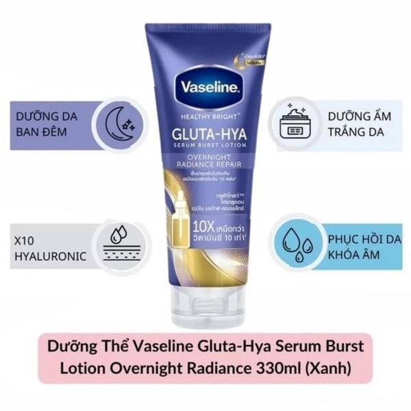Kem Dưỡng Thể Vaseline Màu Xanh 10X Gluta Hya Overnight Thái Lan Kem Dưỡng Thể Vaseline Màu Xanh 10X Gluta Hya Overnight Thái Lan