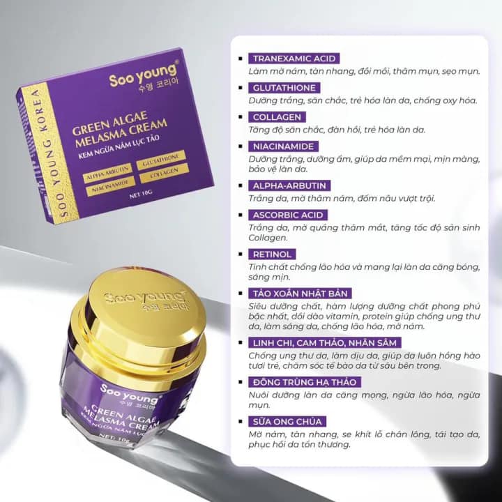 Kem Face Tím Giảm Nám Soo Young Mini Green Algae Melasma Cream Kem Face Tím Giảm Nám Soo Young Mini Green Algae Melasma Cream