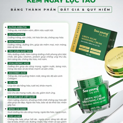 Kem Face Xanh Dưỡng Trắng Da Soo Young Mini Green Algae Whitening Cream Kem Face Xanh Dưỡng Trắng Da Soo Young Mini Green Algae Whitening Cream