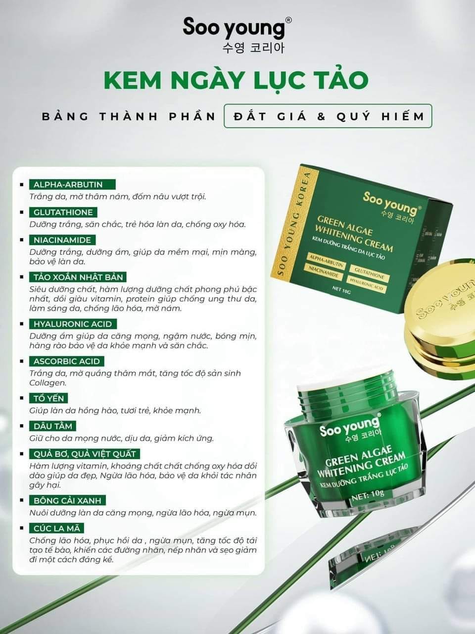 Kem Face Xanh Dưỡng Trắng Da Soo Young Mini Green Algae Whitening Cream Kem Face Xanh Dưỡng Trắng Da Soo Young Mini Green Algae Whitening Cream
