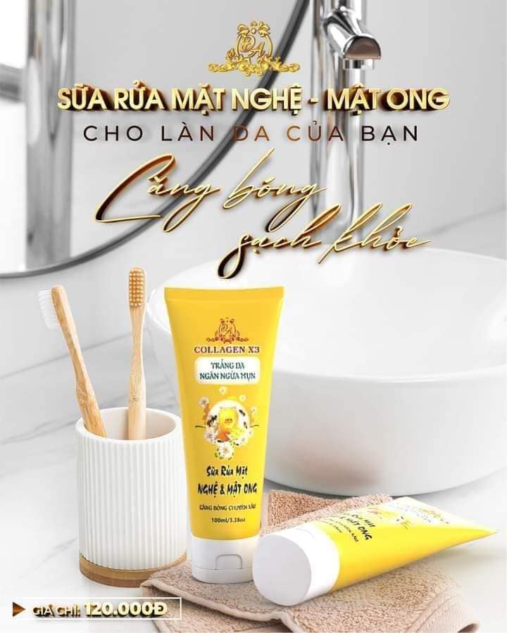 Sữa rửa mặt Collagen X3 Nghệ Và Mật Ong Làm Sạch Lớp Tẩy Trang Và Toner Hiệu Quả Sữa rửa mặt Collagen X3 Nghệ Và Mật Ong Làm Sạch Lớp Tẩy Trang Và Toner Hiệu Quả