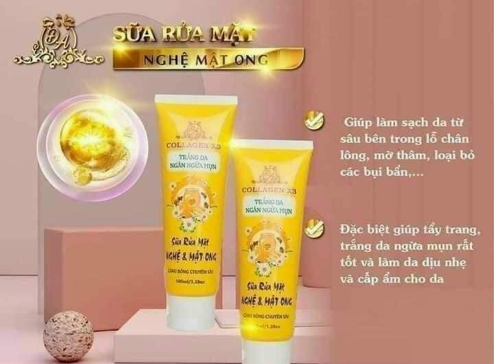 Sữa rửa mặt Collagen X3 Nghệ Và Mật Ong Làm Sạch Lớp Tẩy Trang Và Toner Hiệu Quả