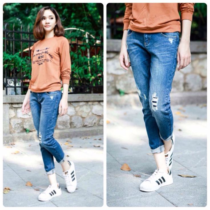 Quần jeans boyfriend nữ mix cực kỳ cá tính năm 2019